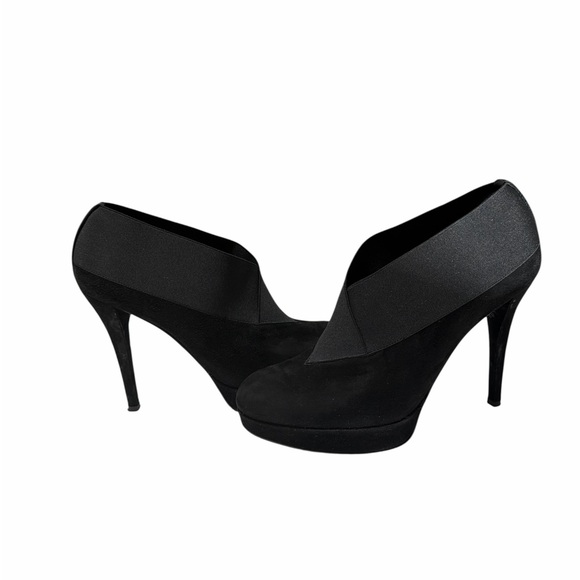 Stuart Weitzman Black Suede & Stretch Fabric Platform Pumps Size 8 - Picture 3 of 11